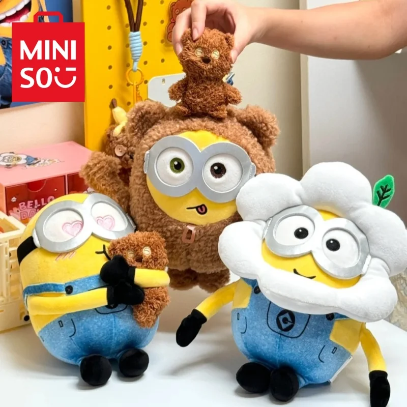 New Miniso Minions Bob+Tim Series Anime Peripheral Furry Throw Pillow Upholstery Cartoon Doll Toy Kawaii Birthday Gift