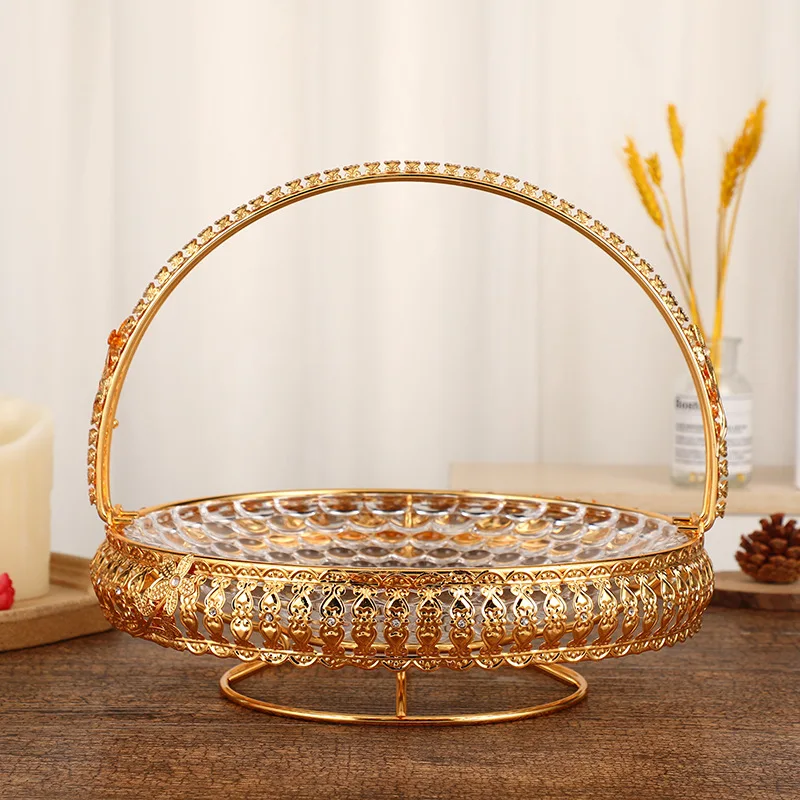 European luxury gold glass fruit basket living room table decoration fruit basket hotel banquet portable advanced fruit basket