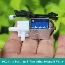 Mini válvula solenoide eléctrica pequeña de 3 vías, Control de flujo de agua de aire, N/O N/C, 24V CC, 2 posiciones, válvula electromagnética, riego DIY