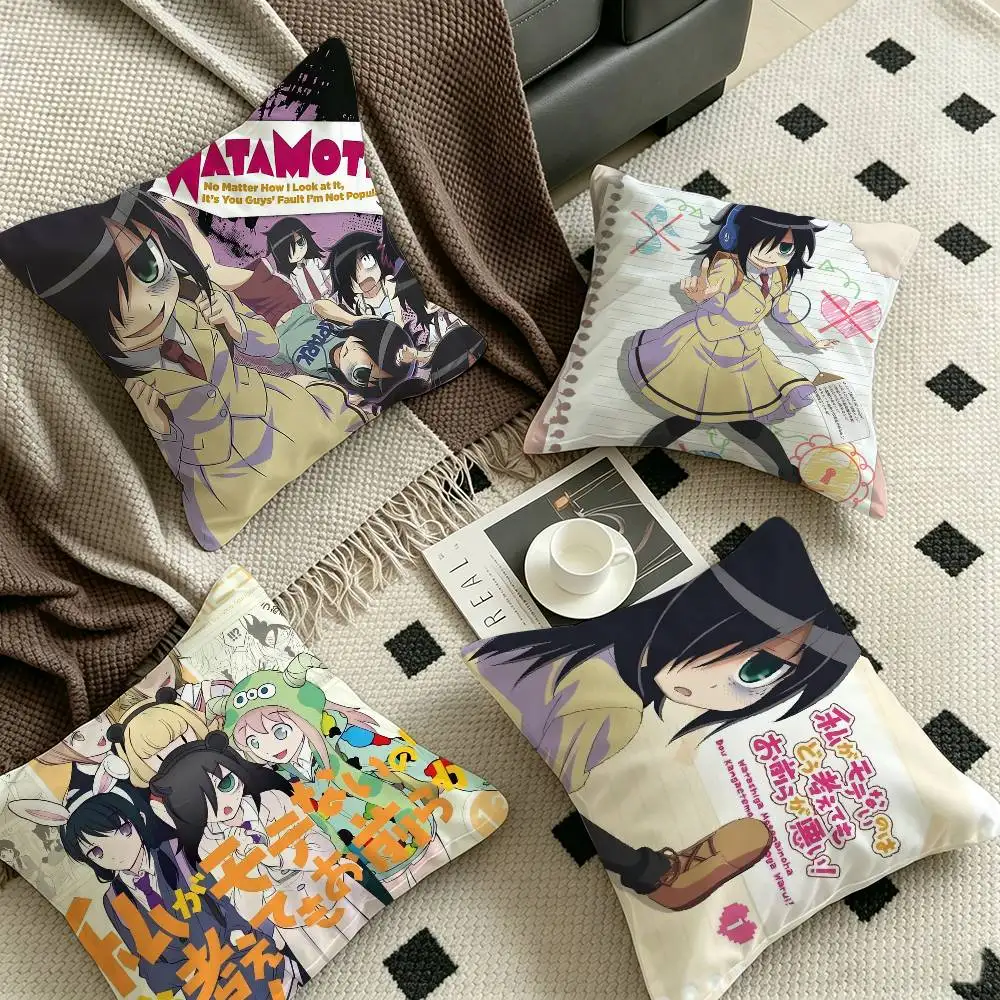 Anime W-Watamote Kuroki Tomoko Cushion Cover Inches Farmhouse Decor Home Throw Pillow Covers for Couch Decorations