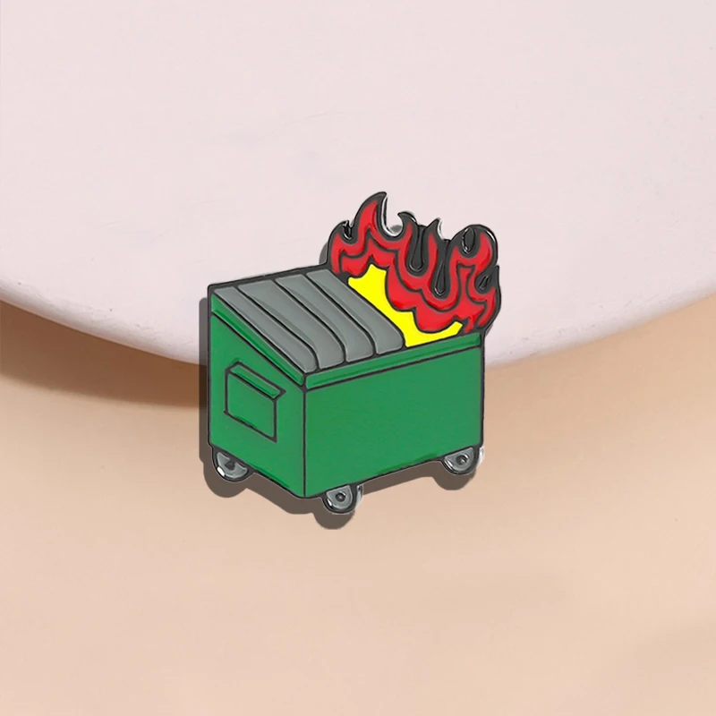 Creative Dumpster Fire Enamel Pin Trash Can Catch Fire Eliminate Nightmares Positive Brooch Lapel Badge Jewelry Gift For Friends