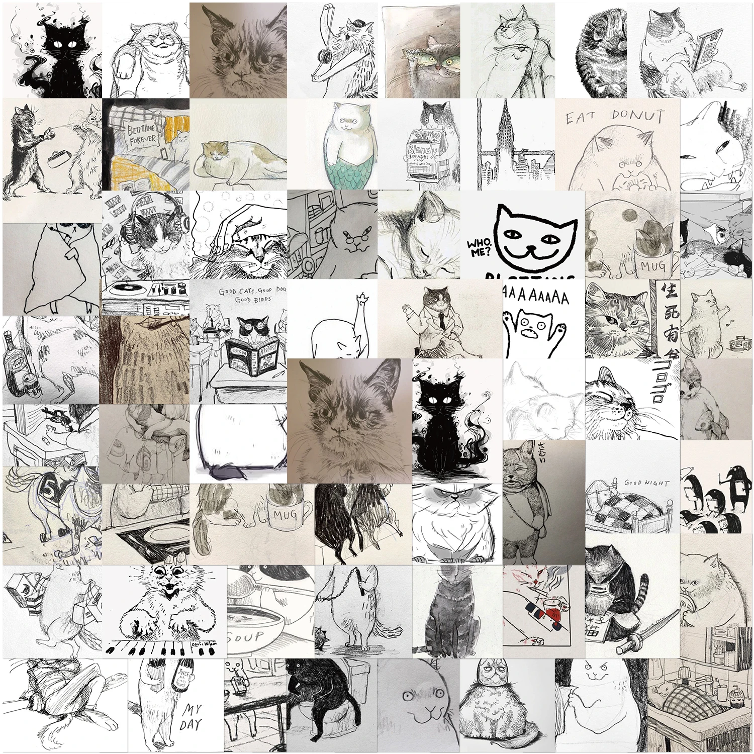 

62Pcs Cartoon Cute Animal Sketching Stickers Graffiti Laptop Art Cafe Waterproof For Luggage DIY Creative PVC Car Graffiti Decal