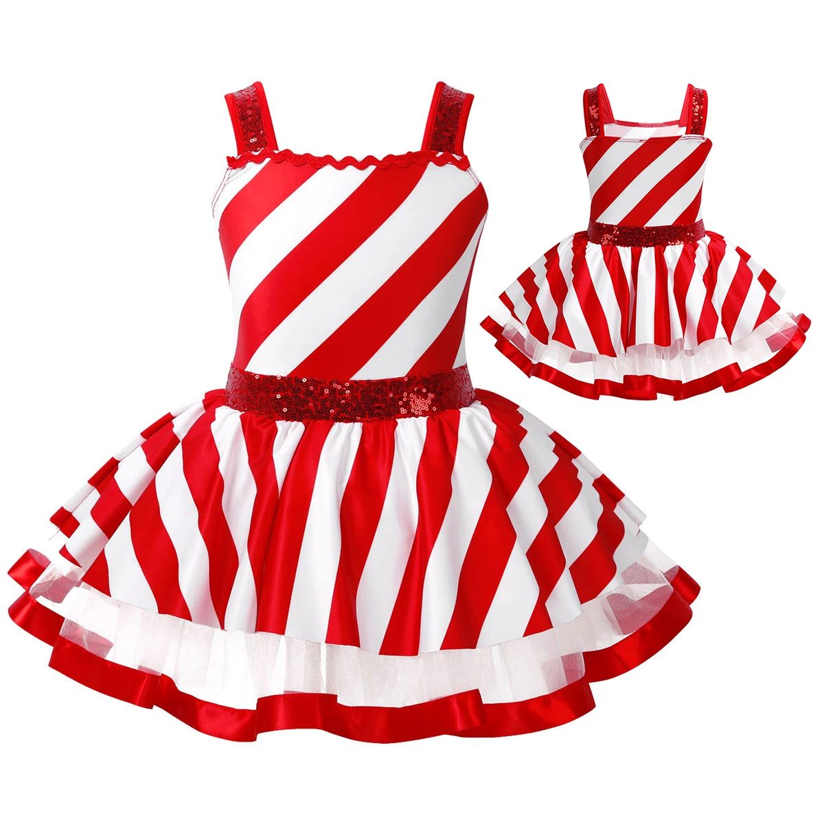 

TiaoBug/Детская танцевальная одежда без рукавов с блестками в полоску; Балетная пачка для девочек; Трико; Фигурное катание; Платье; Рождественский костюм для лирического танца