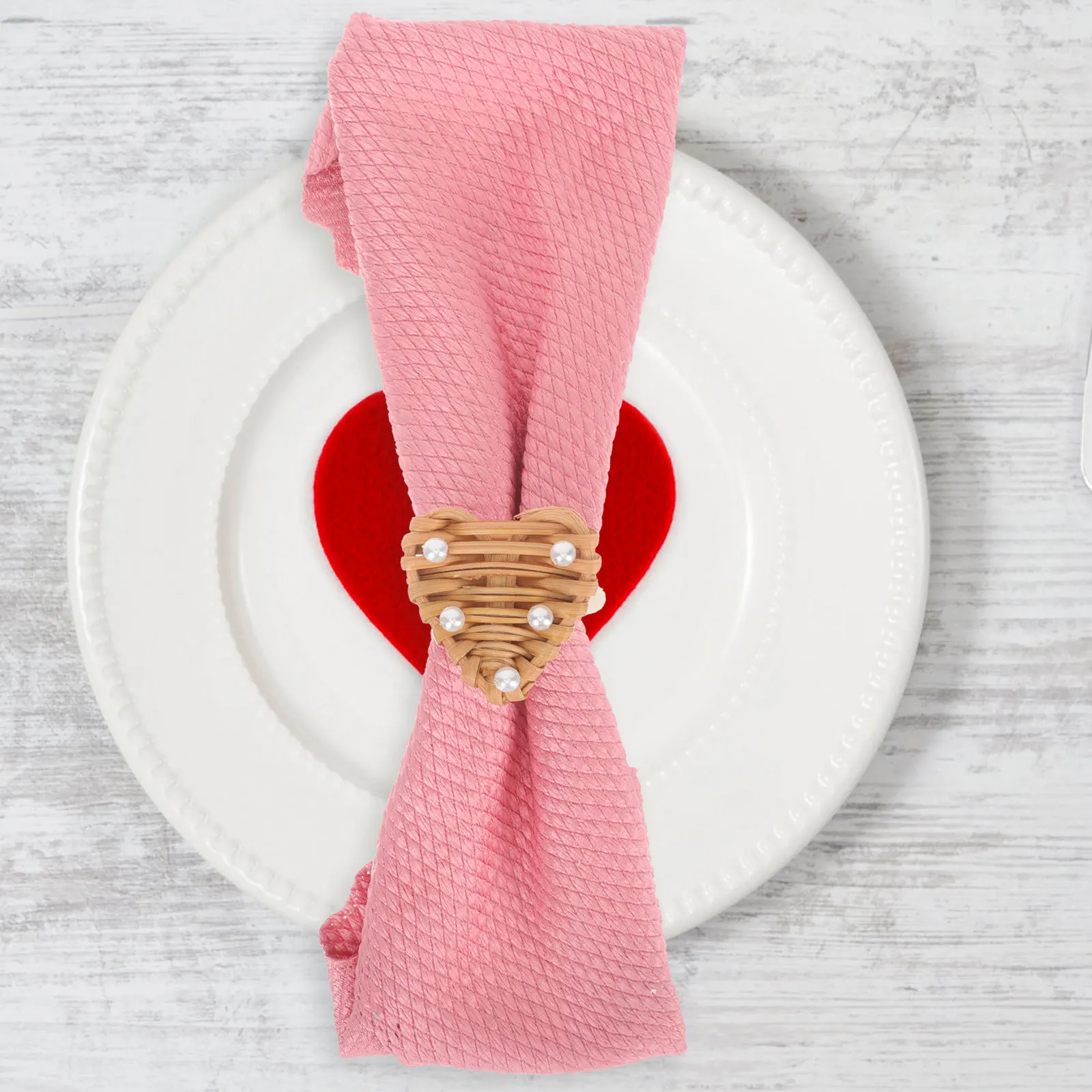 

6Pcs Heart Napkin Holder Rings Woven Rattan Rustic Chic Dining Table Decoration Wedding Birthday Christmas Love Napkin Ring