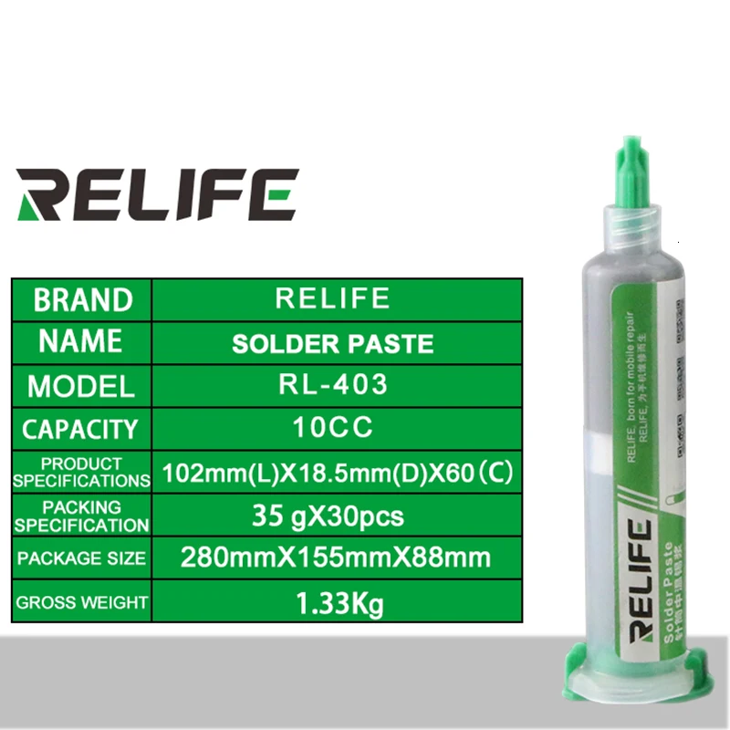 10CC High Quality Solder Paste Flux No-clean Original RELIFE Soldering Paste RL-403 Solder Tin for Soldering Iron Welding Fluxes