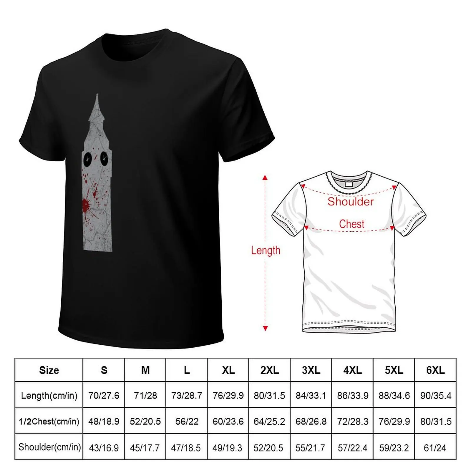 Blood Spattered Clocktower (grey) T-shirt kawaii clothes boys whites cute tops tees Men's clothing