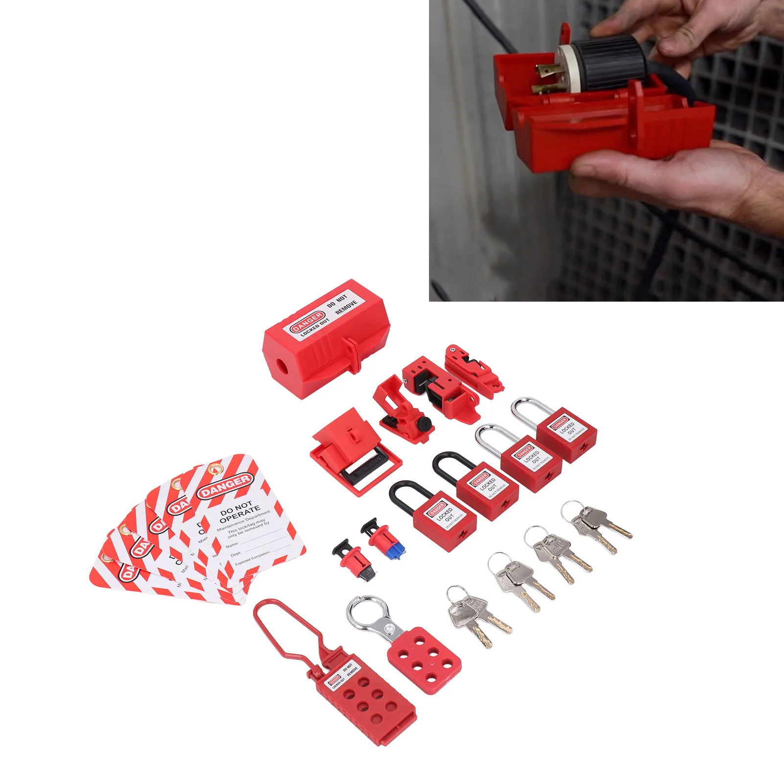 1 Set Electrical Lockout Tagout Kit Hasps Plug Lockout Loto Safety Locks Hanging Tags Keys and Storage Bag