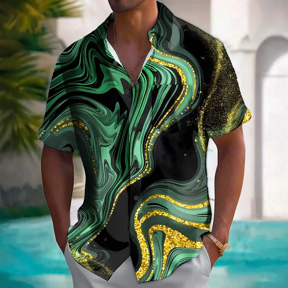 

Summer Men's Waves Marble Abstract Liquid Art Shirt Shirt Button Up Shirt Short Sleeve Fashion Casual Outdoor Vacation Dailywear
