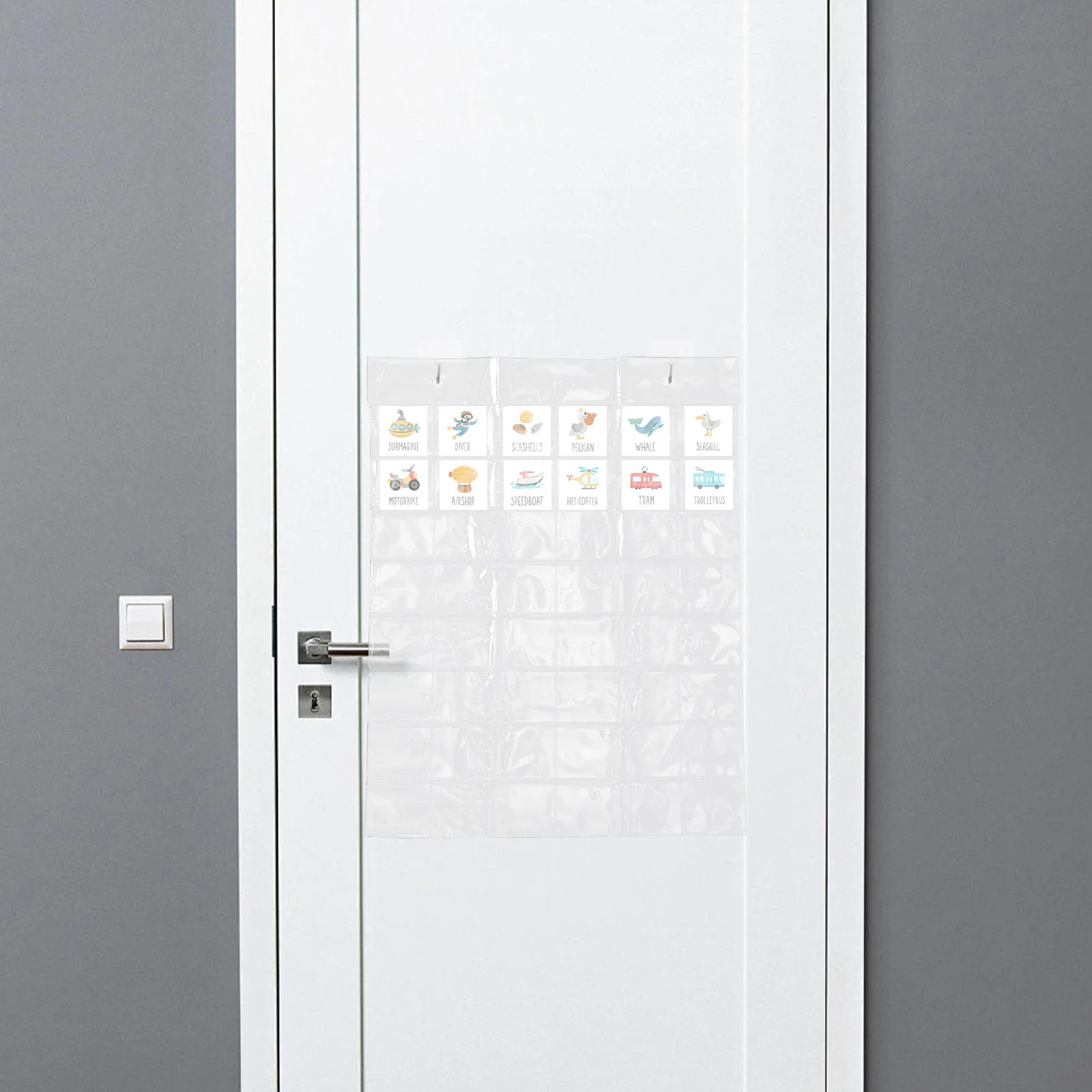 

Transparent Pocket Chart Clear Hanging Organizer Bag 48 Pockets for Closet Door Classroom Storage Word Cards Cell Phones