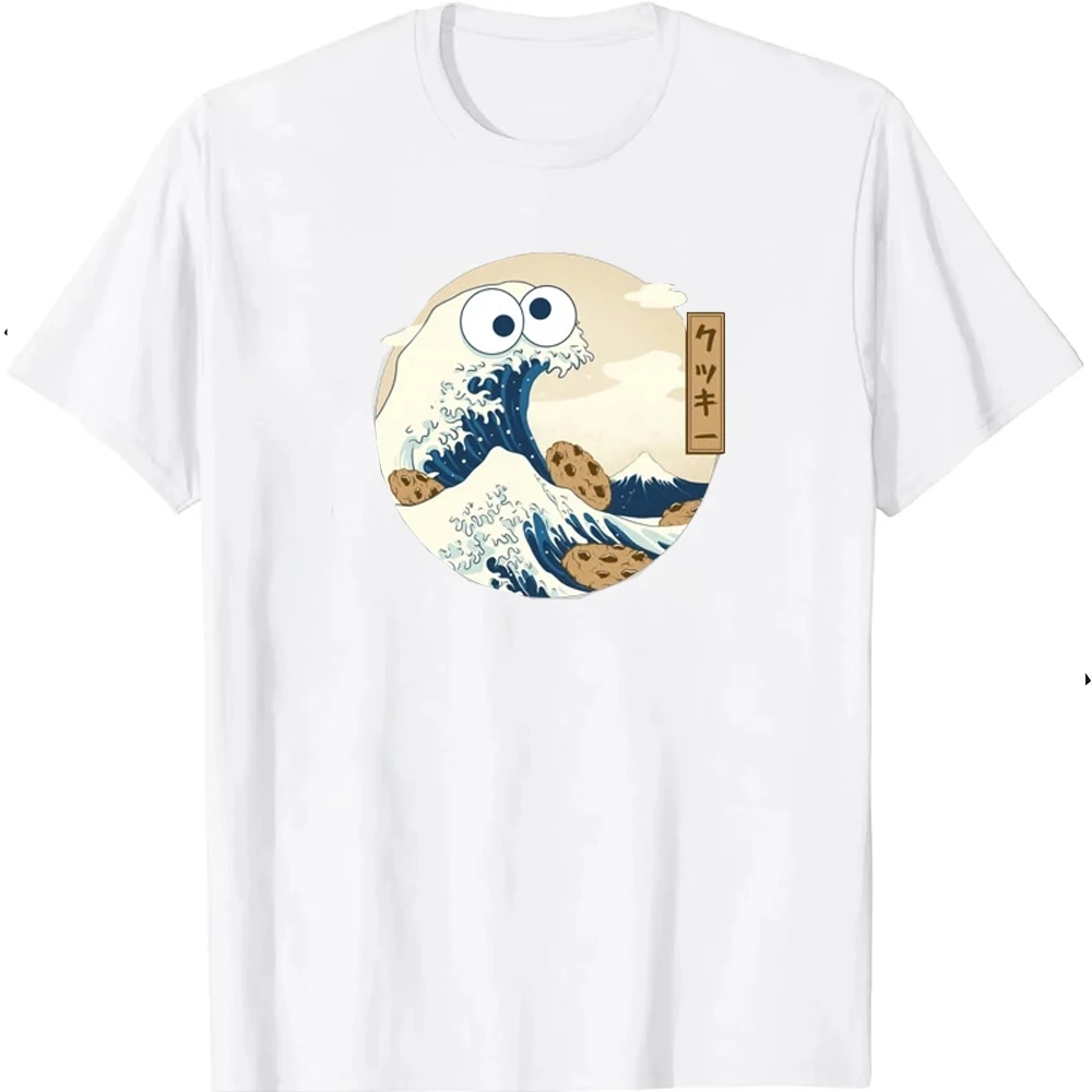 Kanagawa Cookie Monster T Shirt Hokusai Cotton Tops Streetwear New Style Fashion Summer Hot Sale Funny Tshits Unisex O-neck