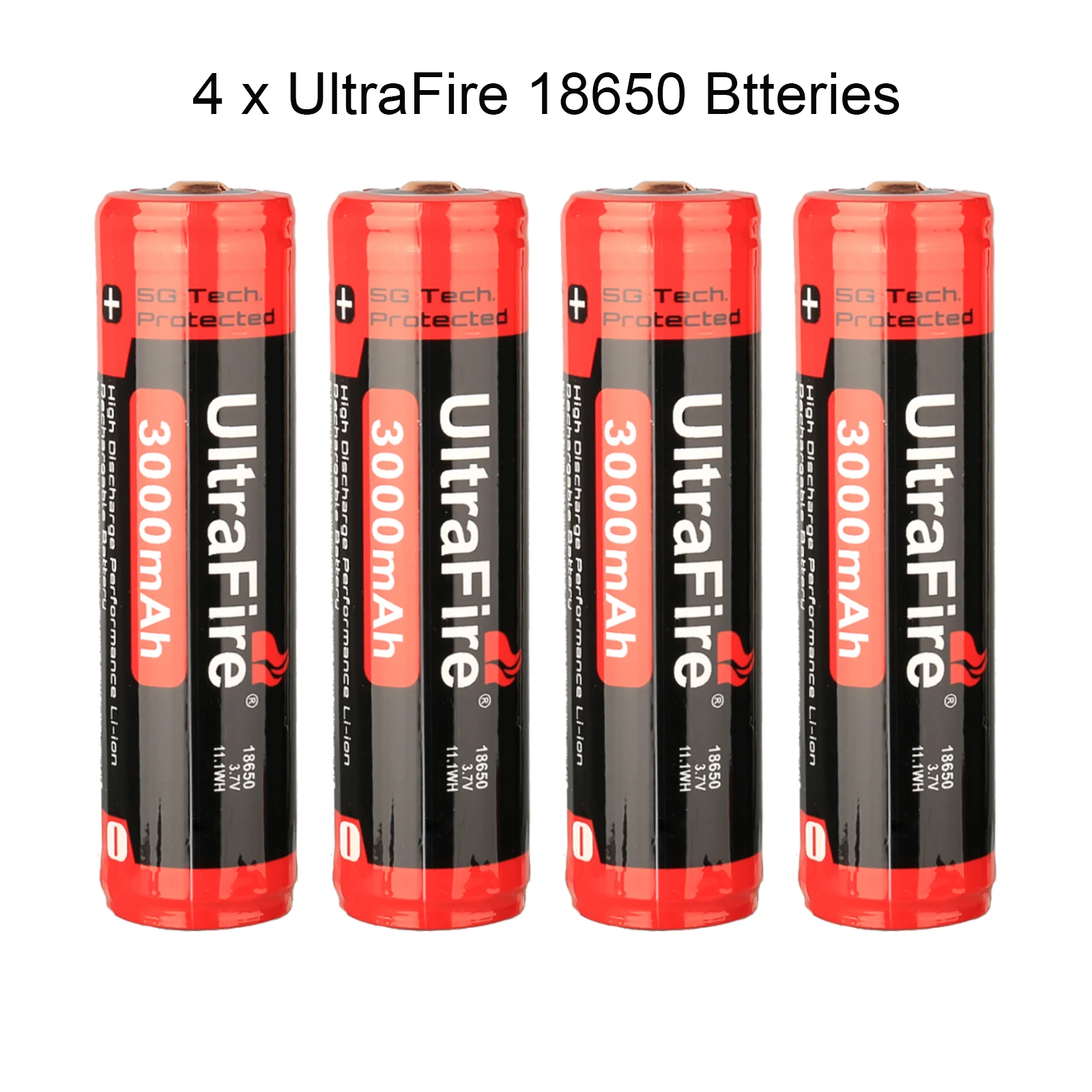 

4PCS 18650 Battery 3000mAh Lithium Ion Batteries Top Cap UltraFire 2600-3000mAh Rechargeable Li ion Cell For UAV Flashlight Toys