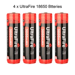 4PCS 18650 Battery 3000mAh Lithium Ion Batteries Top Cap UltraFire 2600-3000mAh Rechargeable Li ion Cell For UAV Flashlight Toys