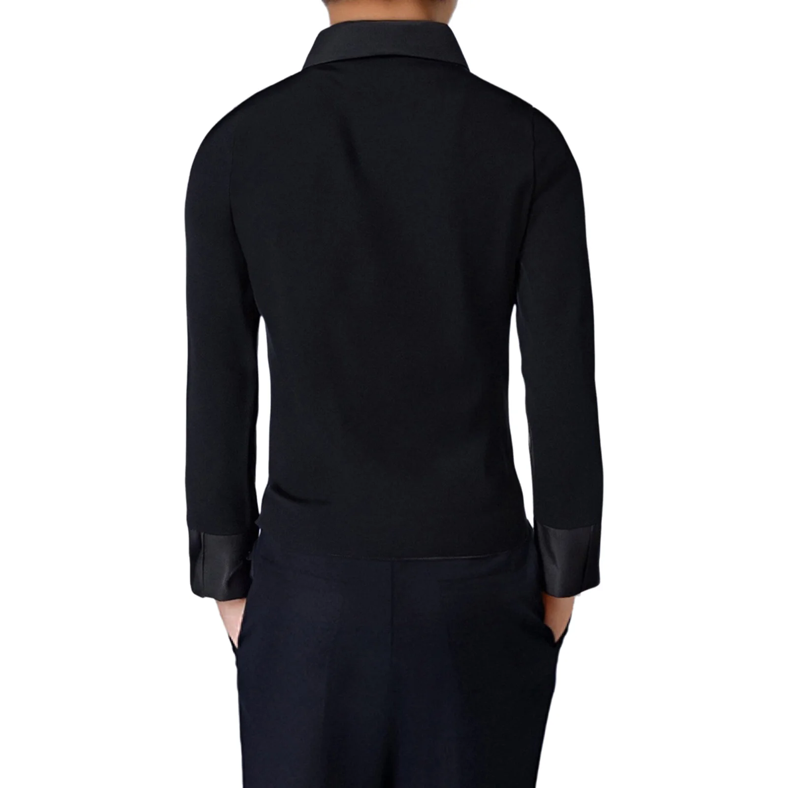 Kids Boys Latin Dance Outfit Turn-Down Collar Long Sleeve Leotard with Bow Tie for Salsa Performance Competition Examination