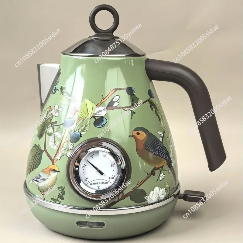 ملصق ريترو لايت فاخر مضاد للجفاف غلاية كهربائية 2L 304 غلاية منزلية من الفولاذ المقاوم للصدأ قابس الاتحاد الأوروبي مع عرض درجة الحرارة