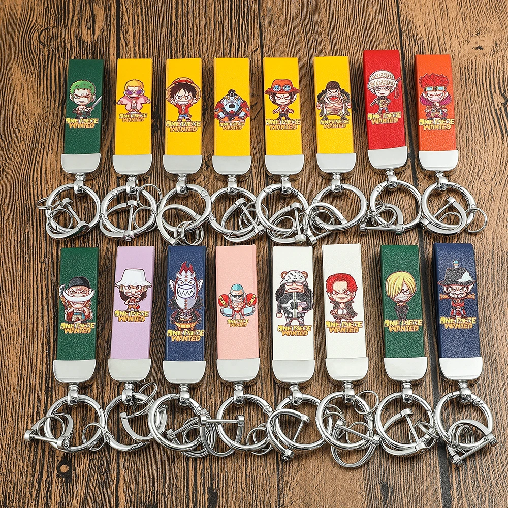 Anime ONE PIECE Leather Keychain Cartoon Figure Monkey D. Luffy Roronoa Zoro Keyrings for Backpack Accessories Gifts for Fans