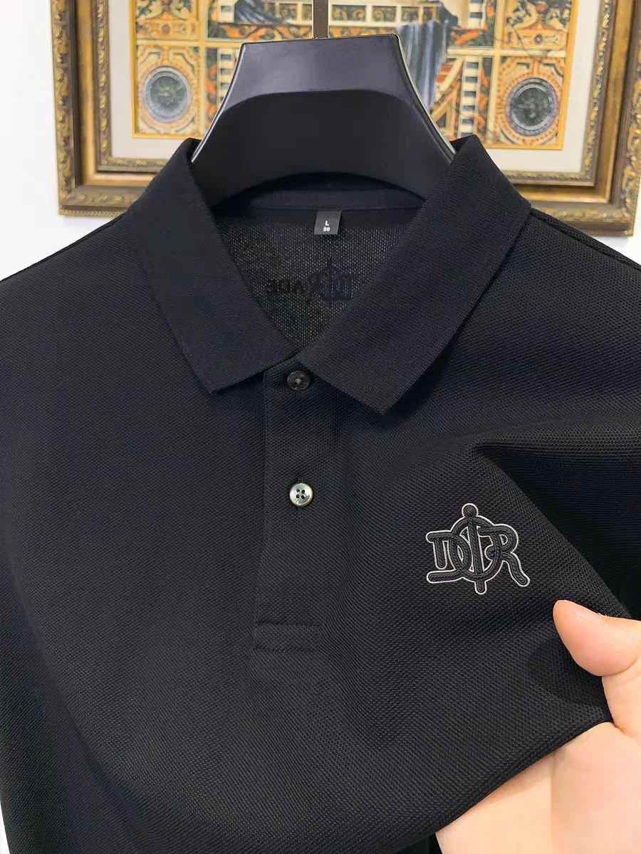 100% Pure Cotton Fashionable Men Classic Letter Relief Embossed Design Breathable Short Sleeve Summer Casual Fashion Polo Shirt