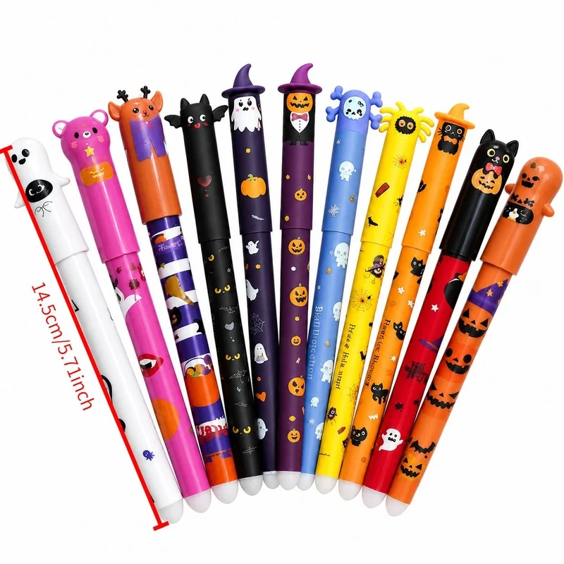 20Erasable creative simple cartoon Halloween pumpkin ghost animal theme gel pen,20Pen+10The refill style is random，Easily erasab