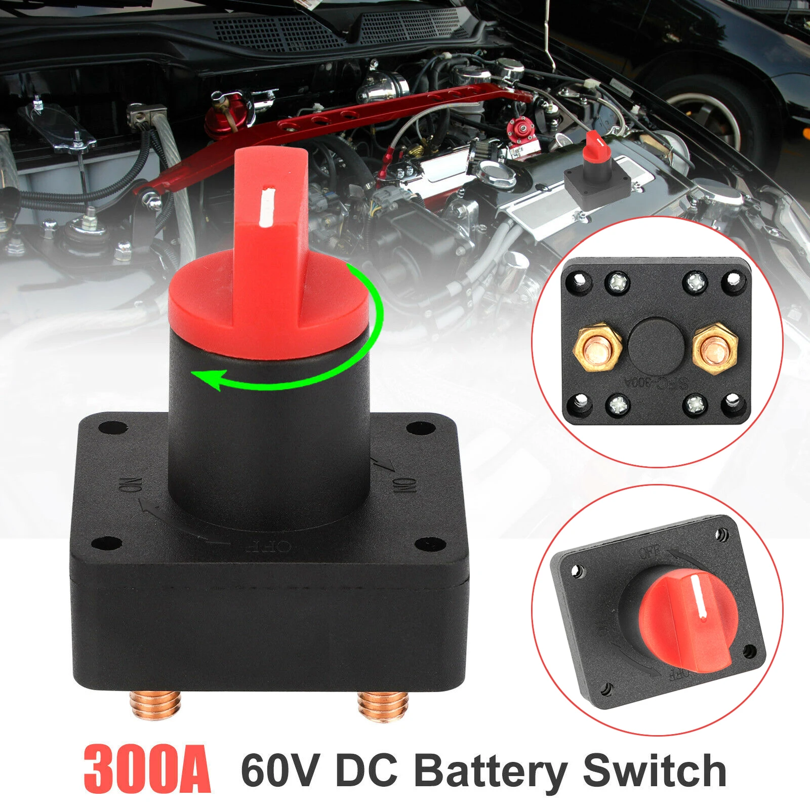 Universal 12V 24V 48V 60V Battery Isolator Switch Disconnect Power Cut Off Kill Switch Car Boat Van Truck Marine Auto 100A 300A