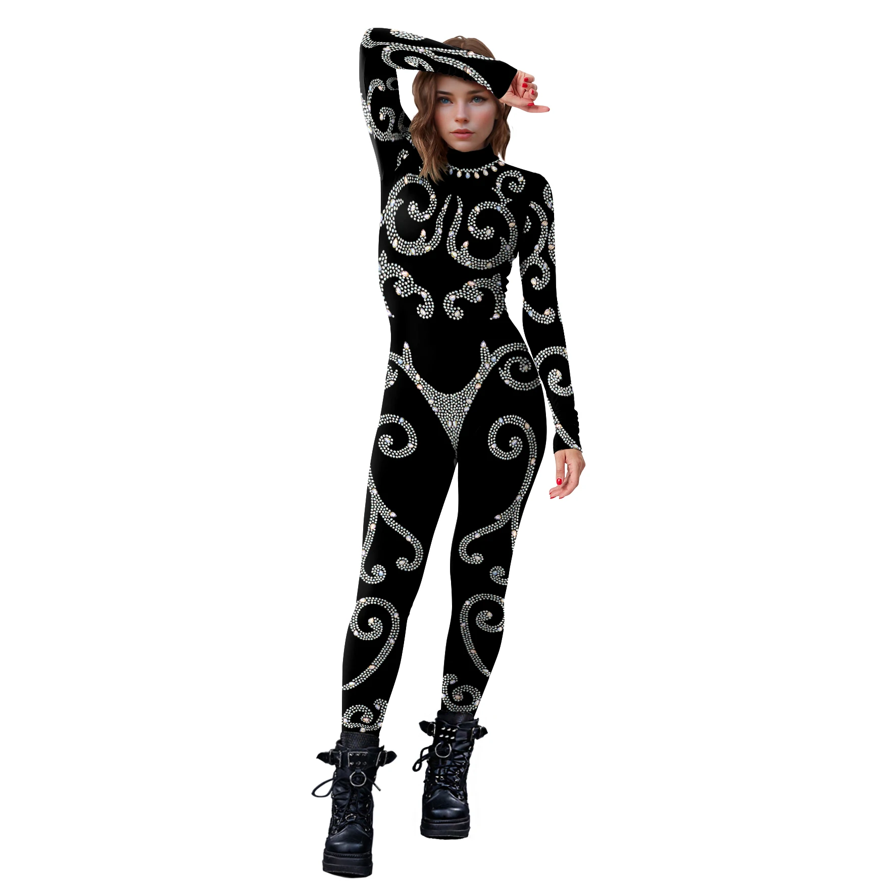 Zawaland-body con estampado 3D para mujer, disfraces de Cosplay, moda de Halloween, fiesta, espectáculo, mono Sexy de Halloween para mujer adulta