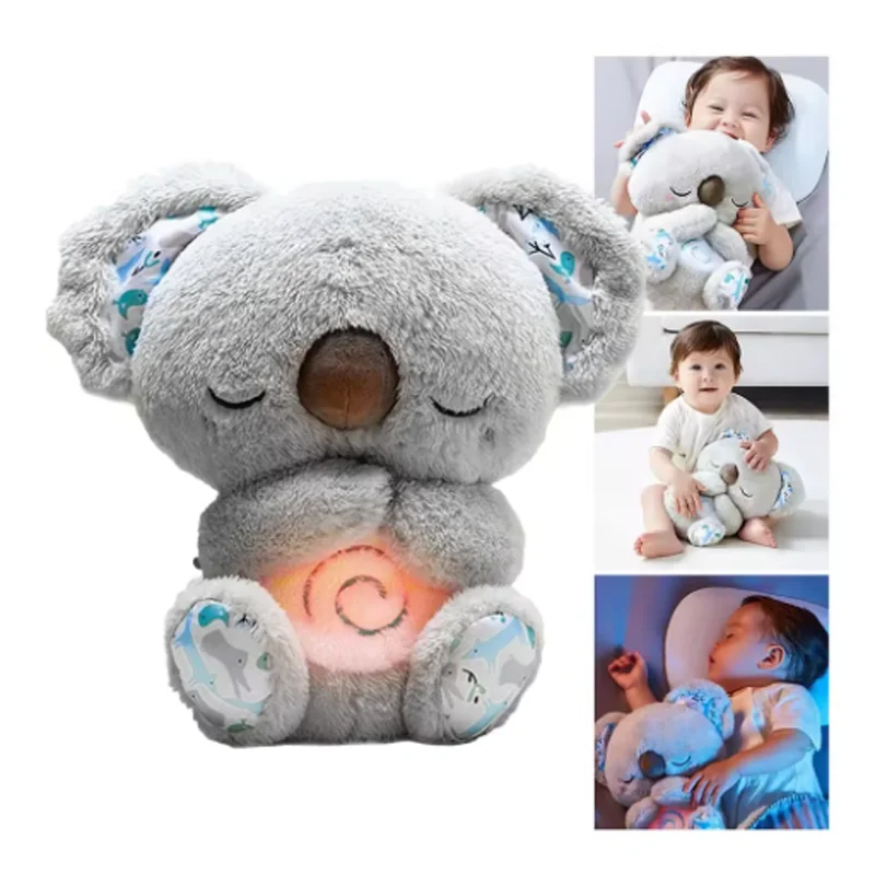 Coala Respirante com Luz e Som, Brinquedo Musical de Pelúcia para Bebês, Presente Sensorial Confortável para Recém-Nascidos