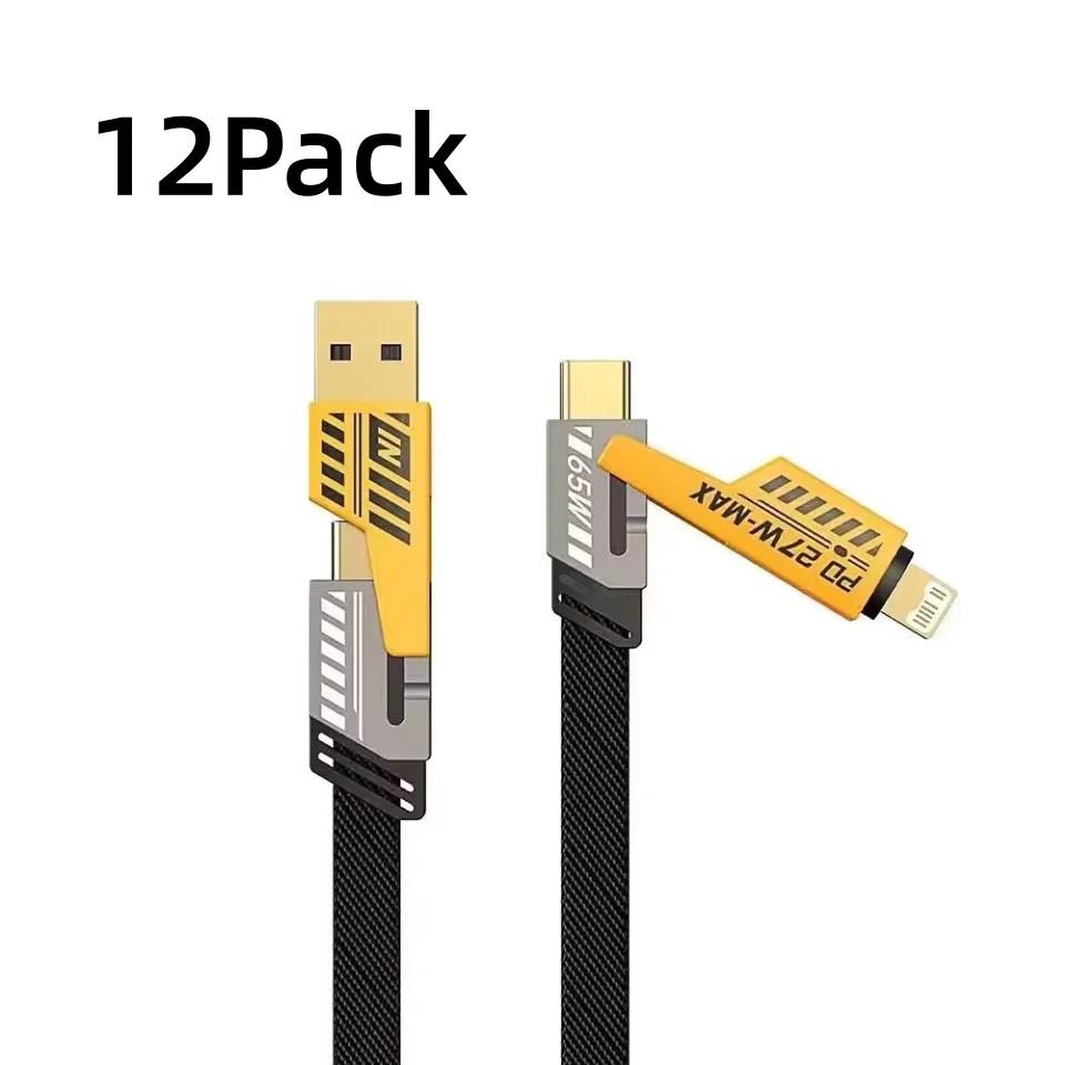 

12Pack 4-In-1 Fast Charging Cable Nylon Braided USB A Type-C Dual Connector Lighting PD 65W 27W For iPhone Android Xiaomi Huawei