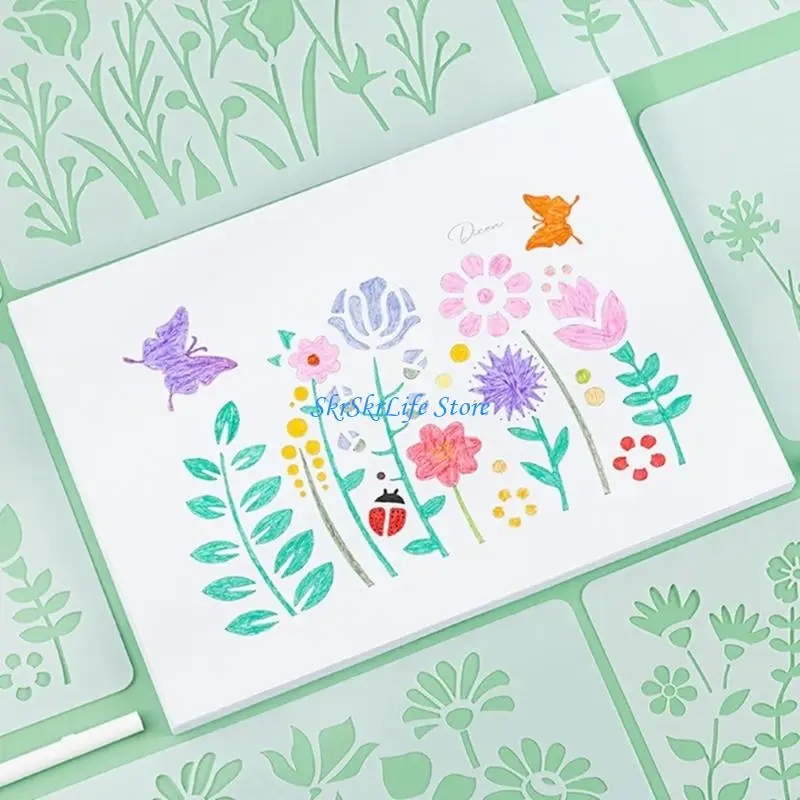 E65E 8Pcs PET Stencils Sheets Drawing Templates Set With Detailed Pattern Hollow Out Designs For Crafting And Decorations