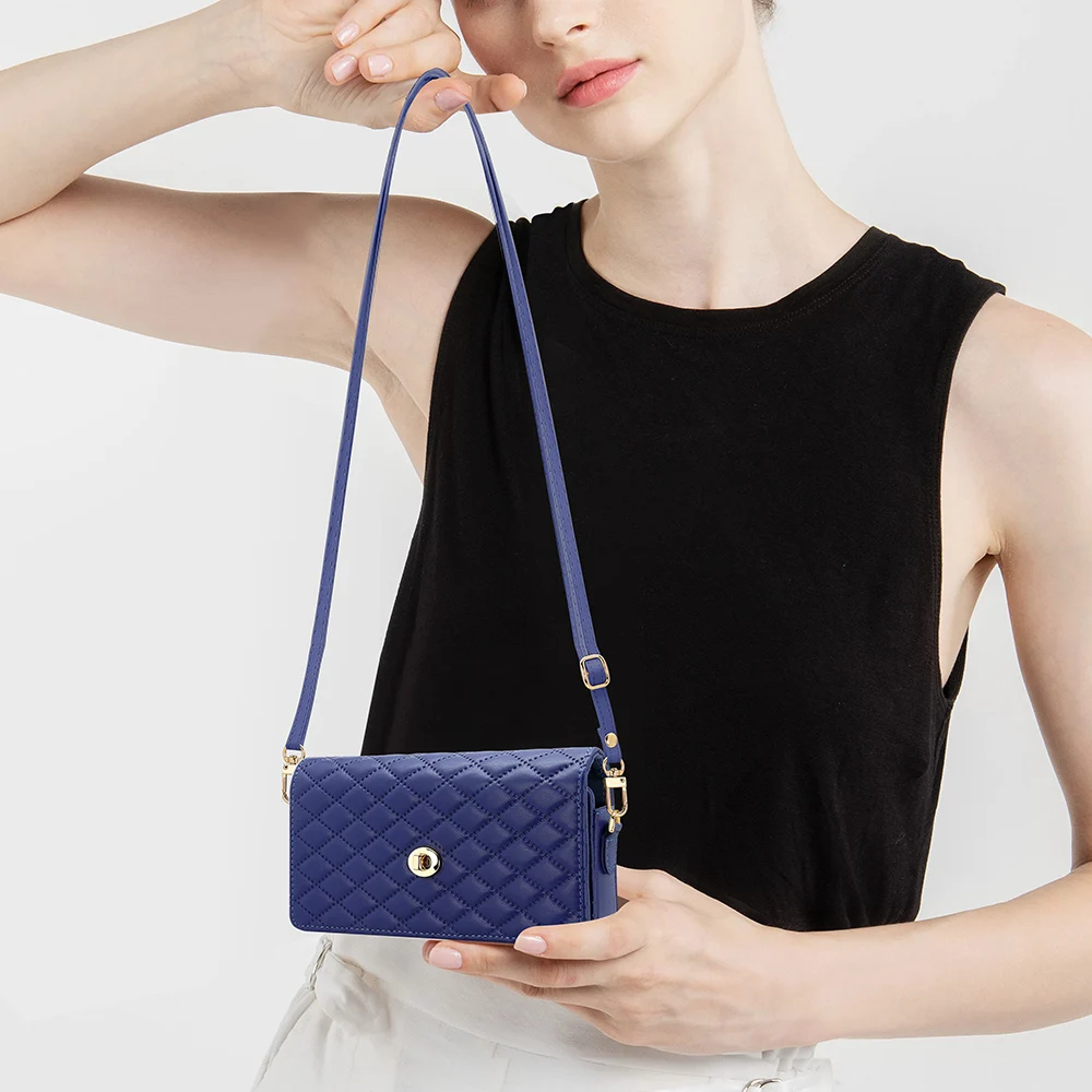 متوافق مع Galaxy Z Fold 7 6 5 4 3 2 حقيبة محفظة للهاتف المحمول بحزام كروس قابل للتعديل، حقيبة هاتف فاخرة من جلد البولي يوريثان للفتيات