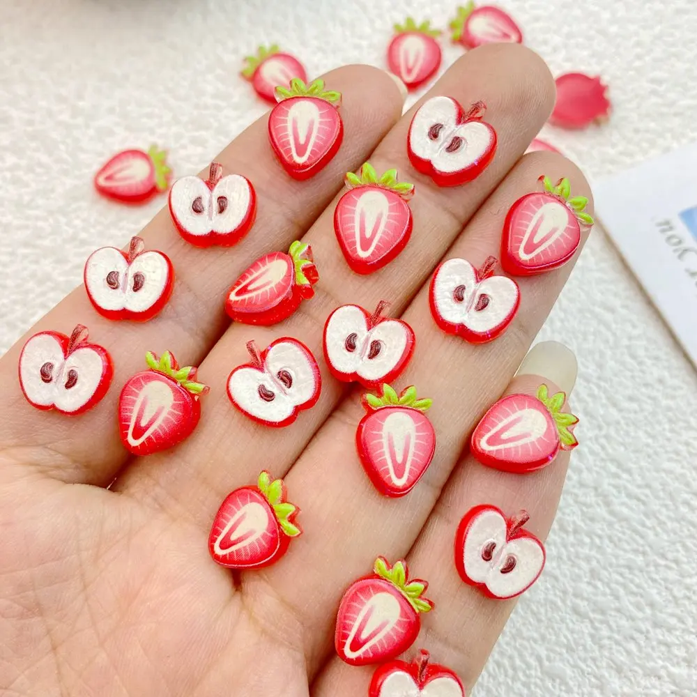 50Pcs New Cute Resin Mini Apple Strawberry Flat Back  Ornament Jewelry Making Manicure Hairwear Accessories