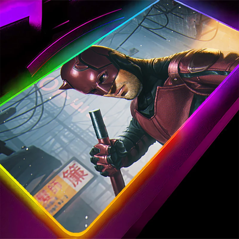 لوحة ماوس LED XXL Daredevil Locking Edge Anime Gamer Computer RGB Mousepad ملحقات الألعاب اللوحي Varmilo لوحة المفاتيح الخلفية