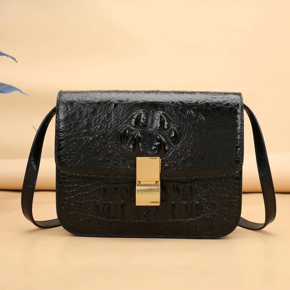 Large Siamese Crocodile Women's Fashion Trend Leather Shoulder Crossbody Small Square Bag Top-handles Genuine Leather Bag Female