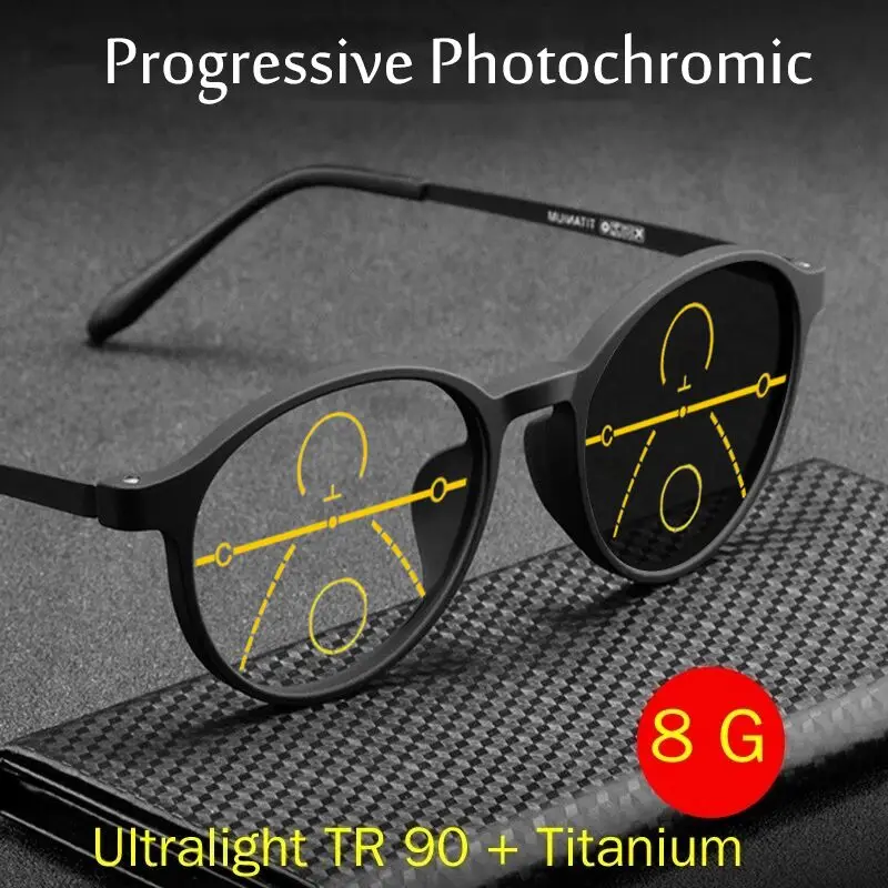 

Ultralight Rubber Titanium Progressive Multifocal Photochromic Reading Glasses Computer Anti-Blue Light Magnifying Eyewear