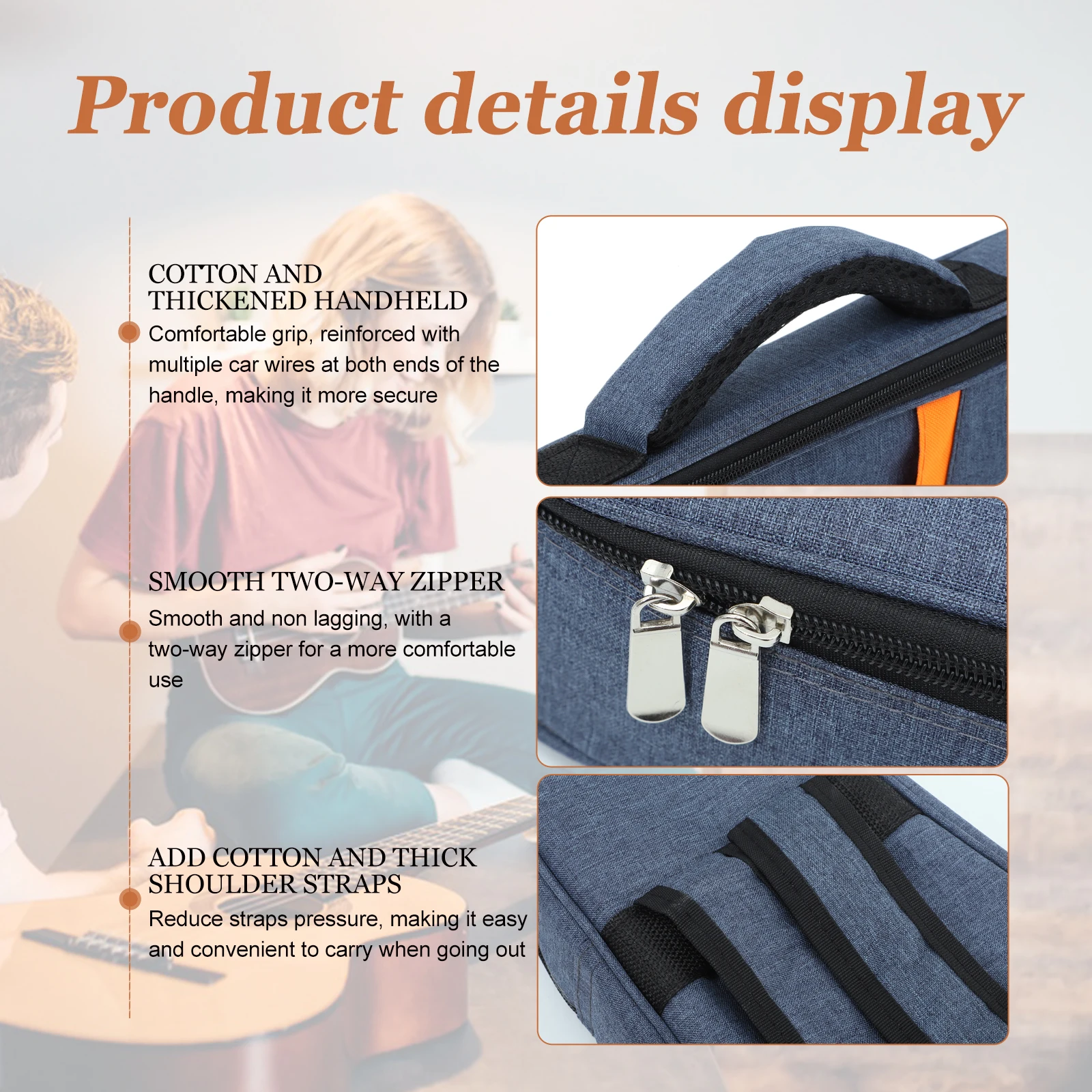 

Ukulele Bag Gig Backpack Shoulders Padded Blue Acoustic Guitar Case Soft Concert