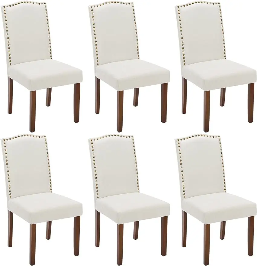 Dining Chairs Set of 6, Fabric Dining Room Chairs, Upholstered Parsons Chairs with Nailhead Trim and Wood Legs