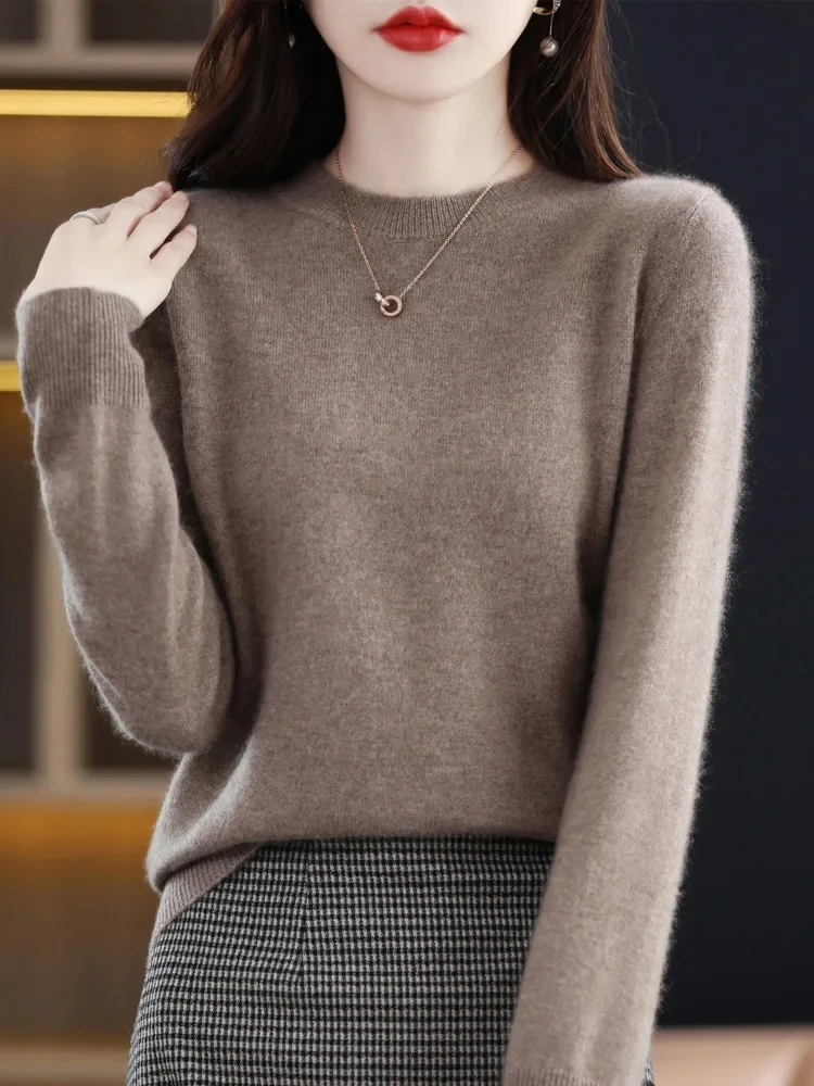 ANGEL 100% Merino Wool Women's Sweater O-Neck Long Sleeve Pullovers Spring Autumn Basic Jumper Female  Knitwear Clothing Tops