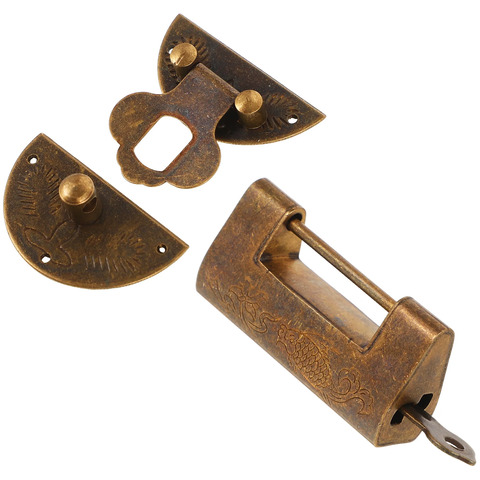 

1Set Vintage Furniture Lock Hasp Buckle Brass Jewelry Box Latch Small Clasp Security Durable Carved Design Aesthetic