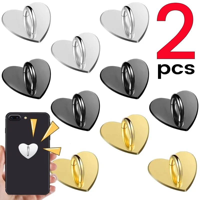 2Pcs Metal Self Adhesive Heart Shaped Phone Case Finger Ring Grip Cellphone Charm Holder DIY Hanging Hook Kawaii Buckle Clasp