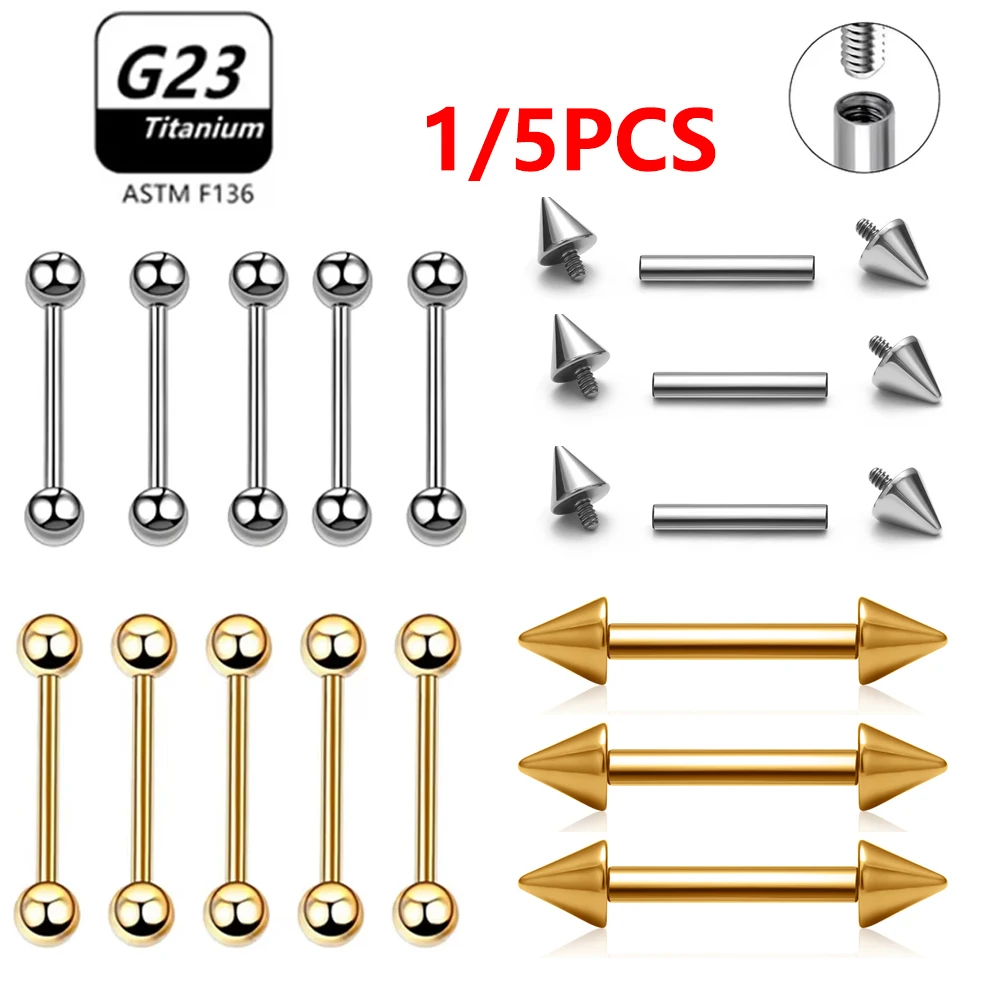 yZ[z1/5pcs Internal thread Piercing G23 Titanium ASTM F136 14G 16G Jewelry Long Industrial Barbell earrings Sexy Barbell Tongue nail