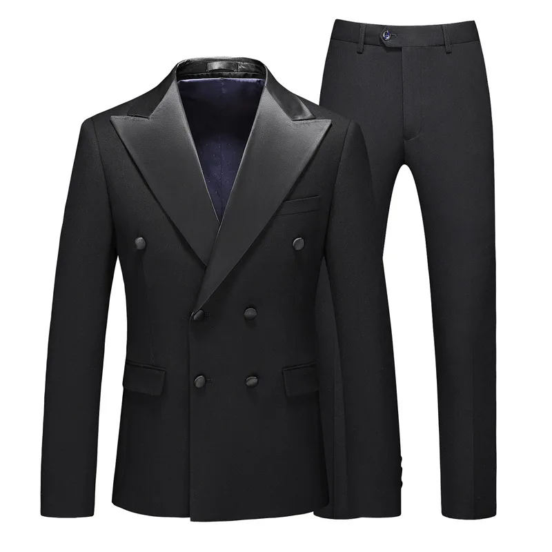 Europe and The United States New Fashion Casual Men's Suit Advanced Stereoscopic Double-breasted Boutique Suit Three-piece Suit.