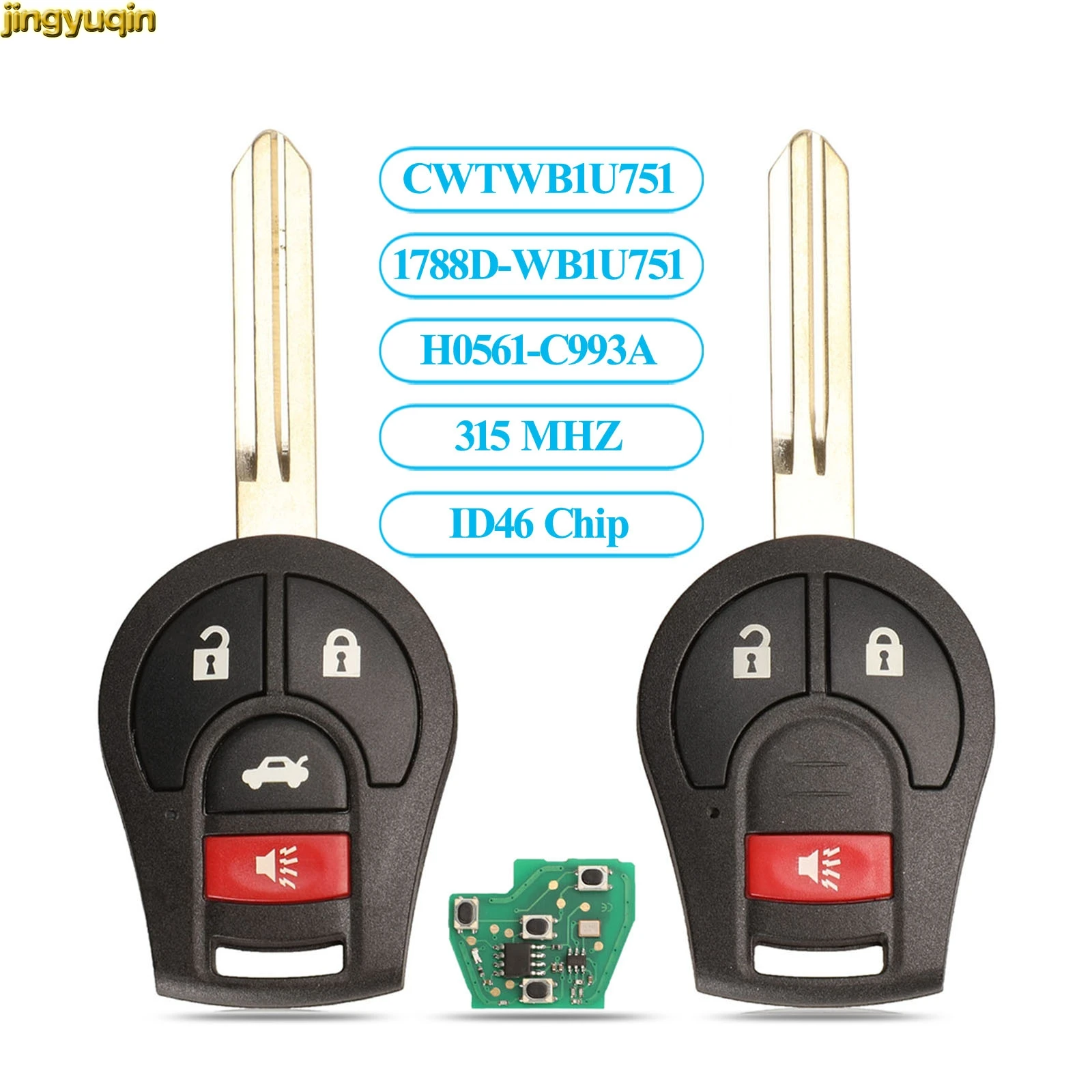 Jingyuqin Remote Car Key 315MHZ ID46 Chip For Nissan Qashqai Sunny Sylphy Tiida March Cube S SL Rogue CWTWB1U751 Transmitter Fob