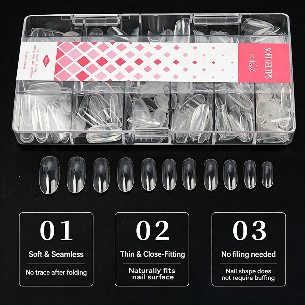 500Pcs Transparent Matte Seamless Nail Tips – Press-On & Soak-Off Nail Extension Set