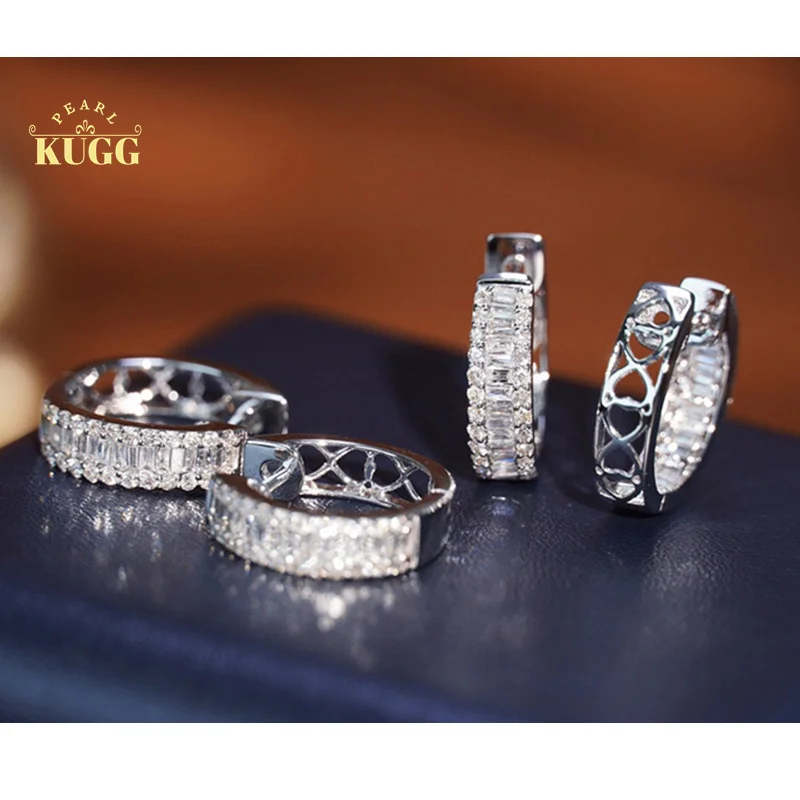 KUGG 18K White Gold Earrings 0.50carat Real Natural Diamond Hoop Earrings for Women Christmas Gift Luxury Shiny Design Jewelry