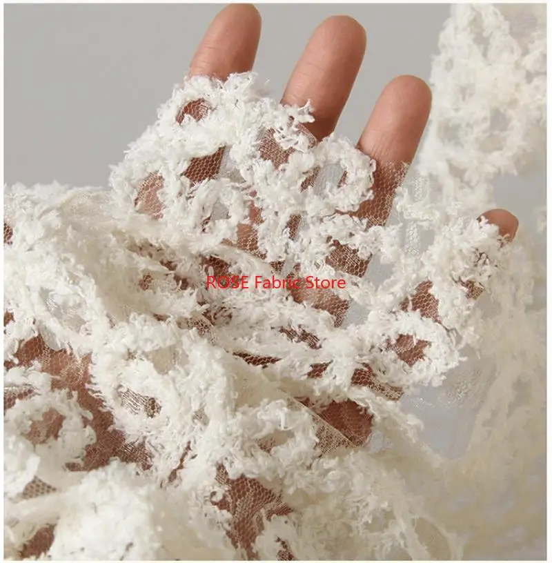 

1-ярдовая сетчатая 3D-вышитая ткань с морскими водорослями, модная креативная дизайнерская ткань