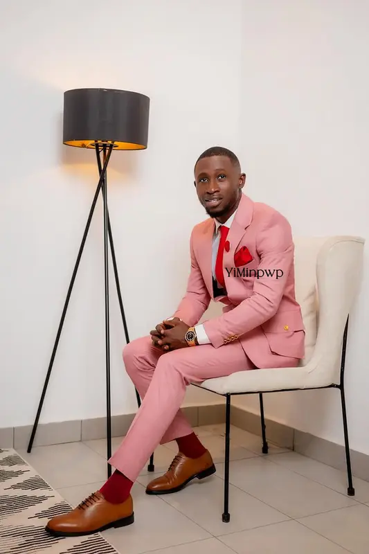 Pink Men's Suit jacket Top lapel Luxury Groomsman Jacket One Button Tuxedos 2 Piece Set Wedding Suits Slim Fit Peak Lapel - Image 4