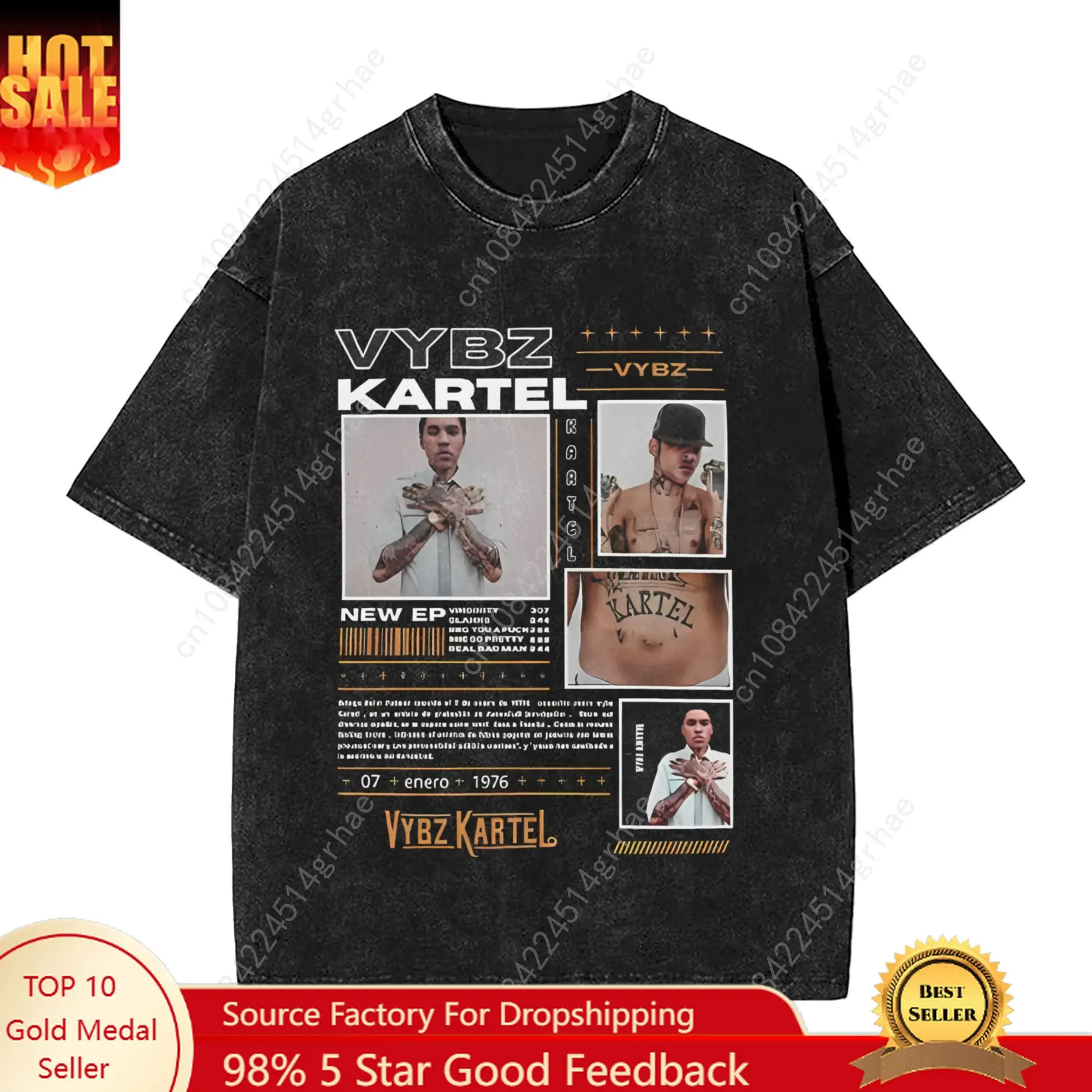 

Rapper Vybz Kartel Men's T Shirt Washed Humorous Tees Short Sleeve O Neck T-Shirts Cotton Plus Size Clothes