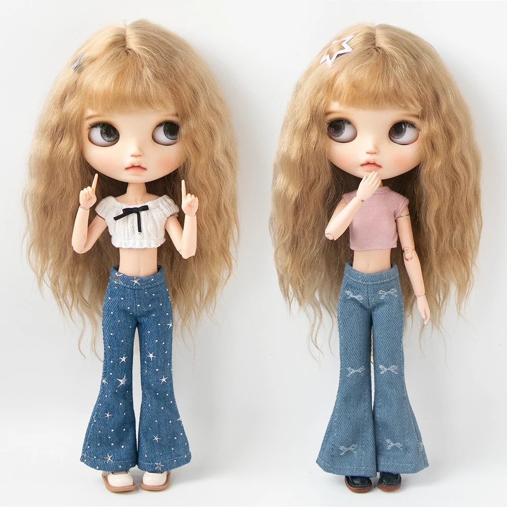 Blyth Doll Clothes Bootcut Jeans Casual Flared Pants Solid Color T-Shirt for Ymy Licca Azones OB22 24 Ker YMY Doll Accessories