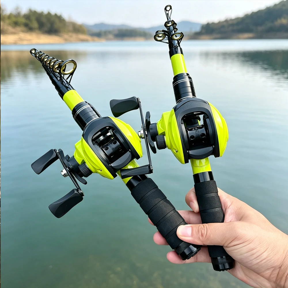 1.6/1.8/2.1/2.4m Portable Telescopic Fishing Rod and Baitcasting Reel Combo 7.2:1 High Speed Reel Freshwater Pesca for Bass Pike