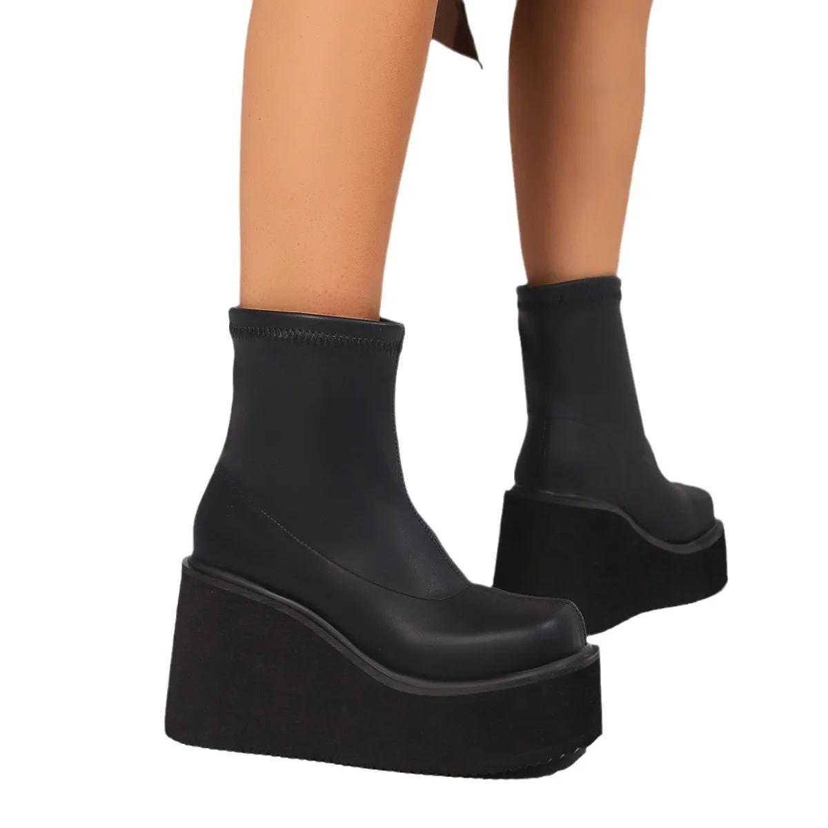 Women's Boots Super High Heel Wedges Modern Boots Slip-on Solid Ladies Shoes on Sale Fashion Round Toe Sewing Concise Shoe 35-42 image 2