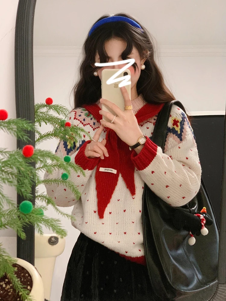 

2025 Новогодний женский вязаный свитер Lazy Sle, уникальный красивый высококачественный осенне-зимний свободный крой, теплый топ