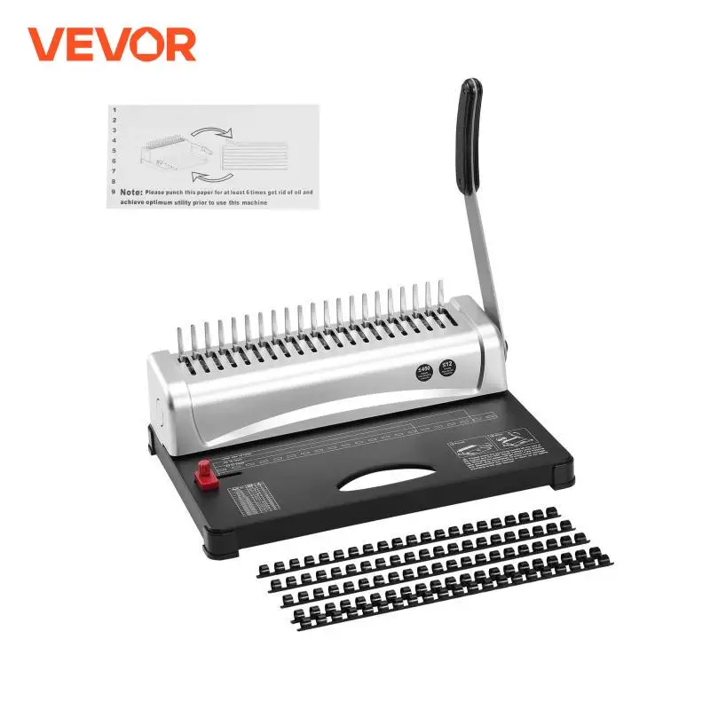 VEVOR Binding Machine Comb Binding Machine 21Holes Binding 450 Sheets Book Binder Machine with 100 PCS 3/8\'\' Comb Binding Spines