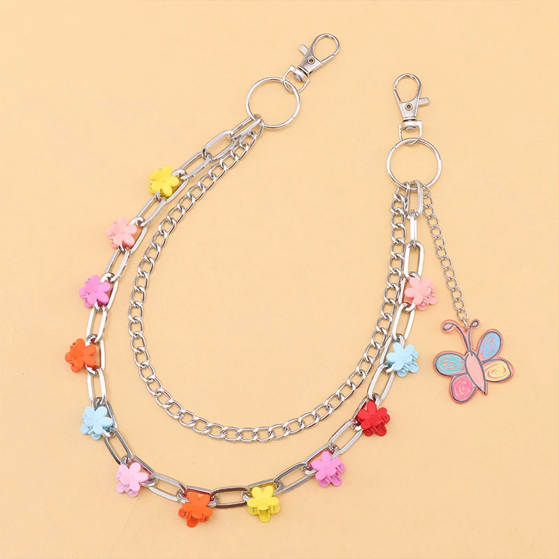 Gift-worthy Colorful Butterfly Flower Pendants Metal Pants Chain